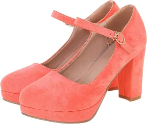 LEHOOR Women Chunky High Heel Mary Jane Shoes Platform Ankle Buckle Strap 3" Heel Round Toe Suede Pumps Wedding Bridal Dress Shoes Block Heel Closed Toe Sandals Ladies Girls Office Cute Fall 4-12 M US