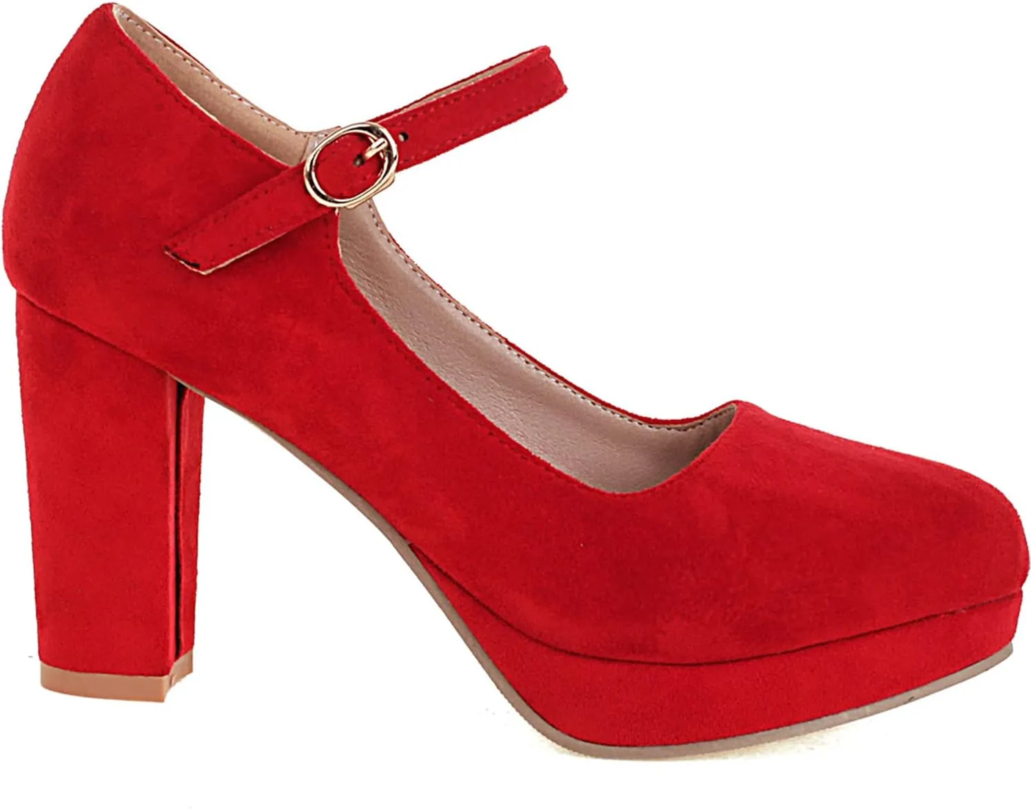LEHOOR Women Chunky High Heel Mary Jane Shoes Platform Ankle Buckle Strap 3" Heel Round Toe Suede Pumps Wedding Bridal Dress Shoes Block Heel Closed Toe Sandals Ladies Girls Office Cute Fall 4-12 M US