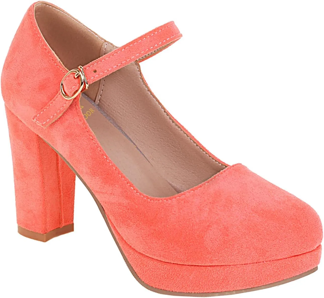 LEHOOR Women Chunky High Heel Mary Jane Shoes Platform Ankle Buckle Strap 3" Heel Round Toe Suede Pumps Wedding Bridal Dress Shoes Block Heel Closed Toe Sandals Ladies Girls Office Cute Fall 4-12 M US