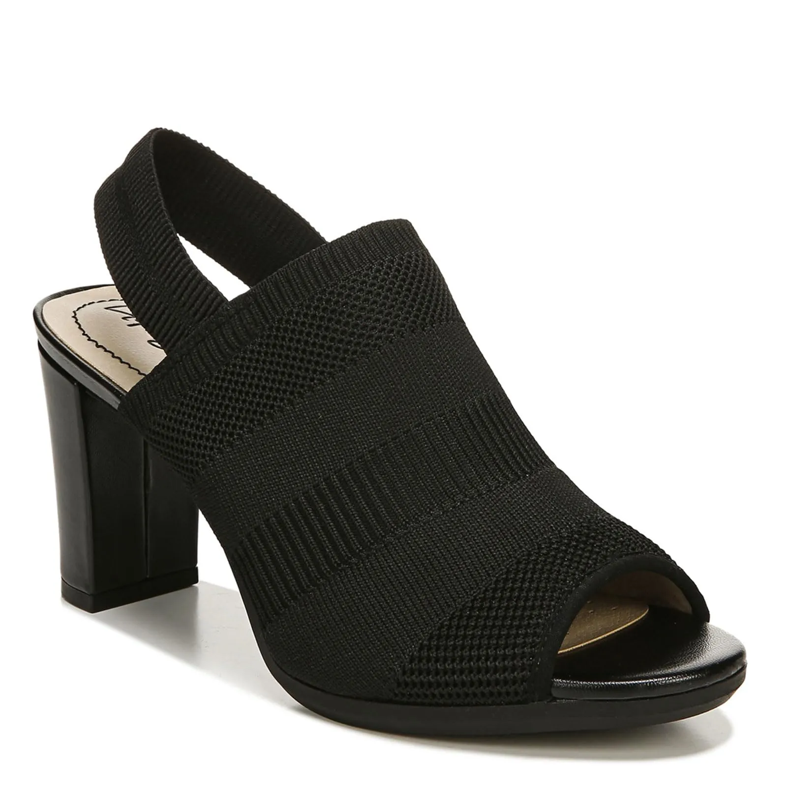 LifeStride Womens Afton Slingback Peep Toe Pump Heeled Sandal, Black, 9 US