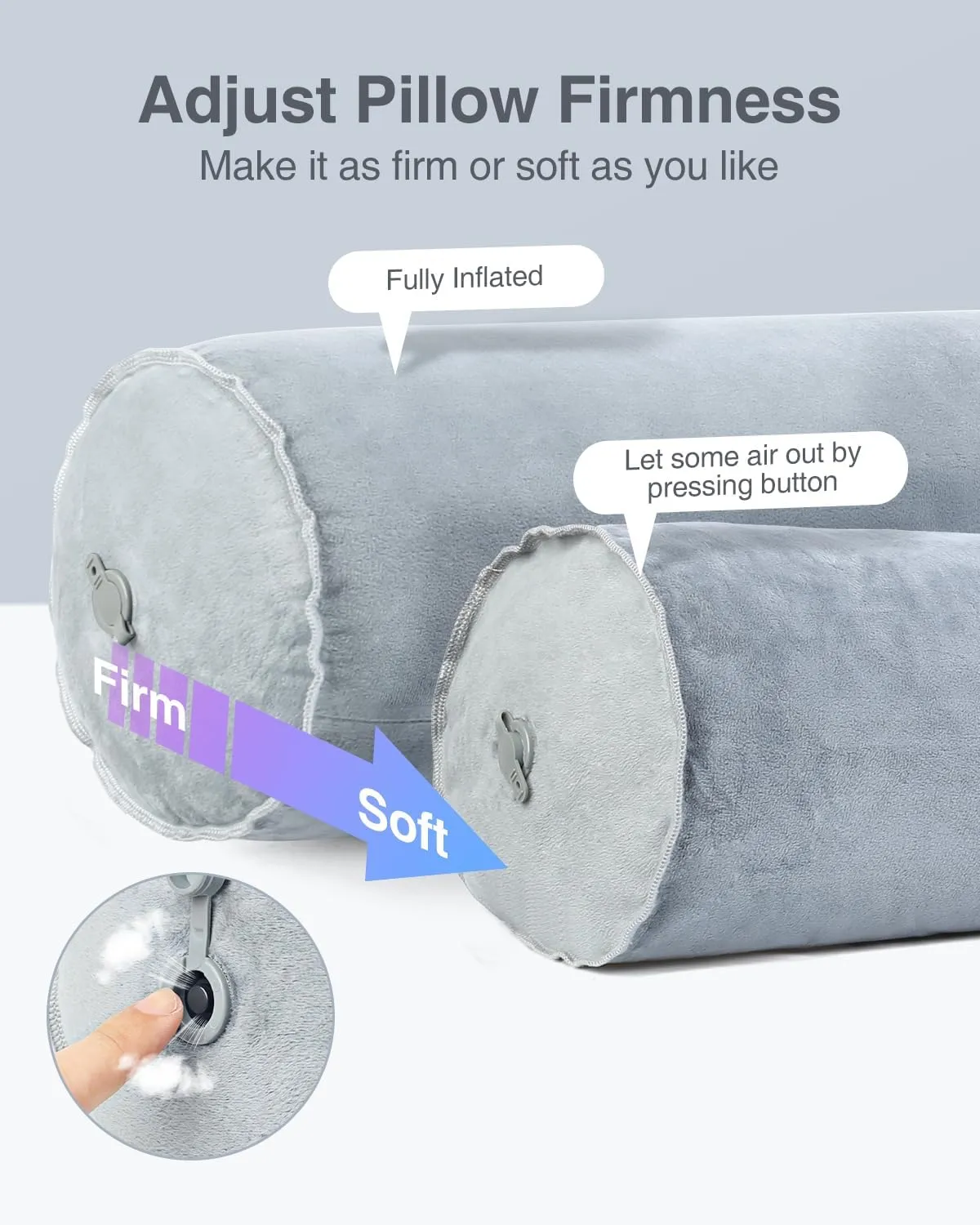 Luxtude Inflatable Body Pillow for Adults Kids, Travel Body Pillows for Side Sleeper, 47Inch Long Hug Pillow Bolster Pillow for Bed, Round Cervical Cylinder Pillow for Hugging Sleeping, Back etc.