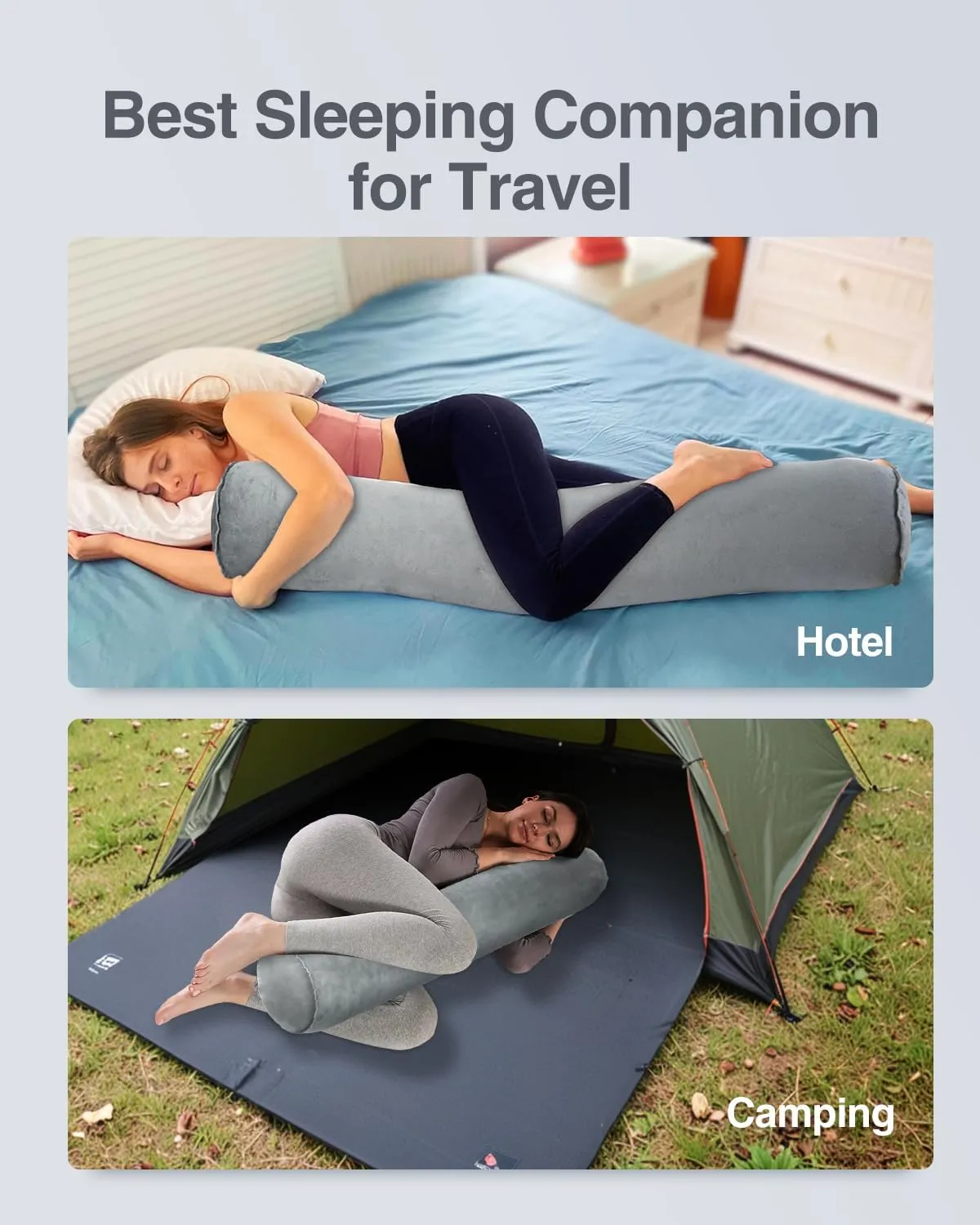Luxtude Inflatable Body Pillow for Adults Kids, Travel Body Pillows for Side Sleeper, 47Inch Long Hug Pillow Bolster Pillow for Bed, Round Cervical Cylinder Pillow for Hugging Sleeping, Back etc.