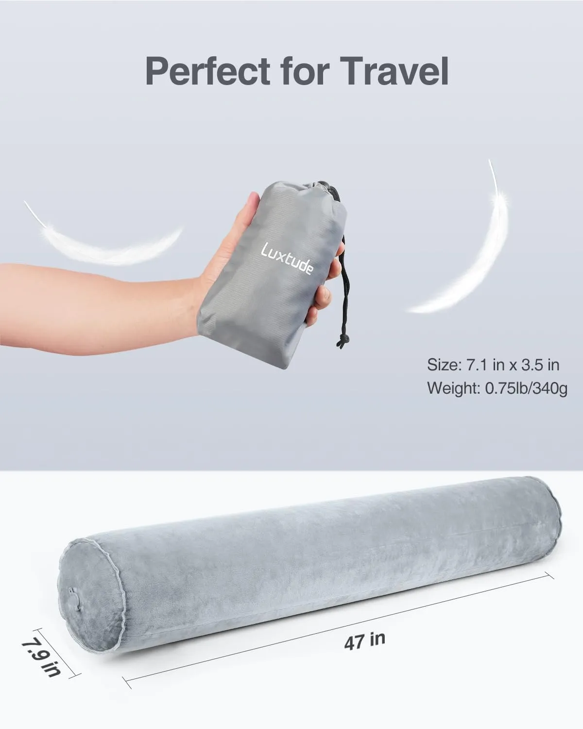Luxtude Inflatable Body Pillow for Adults Kids, Travel Body Pillows for Side Sleeper, 47Inch Long Hug Pillow Bolster Pillow for Bed, Round Cervical Cylinder Pillow for Hugging Sleeping, Back etc.