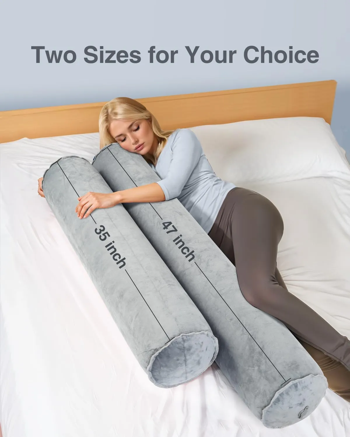 Luxtude Inflatable Body Pillow for Adults Kids, Travel Body Pillows for Side Sleeper, 47Inch Long Hug Pillow Bolster Pillow for Bed, Round Cervical Cylinder Pillow for Hugging Sleeping, Back etc.