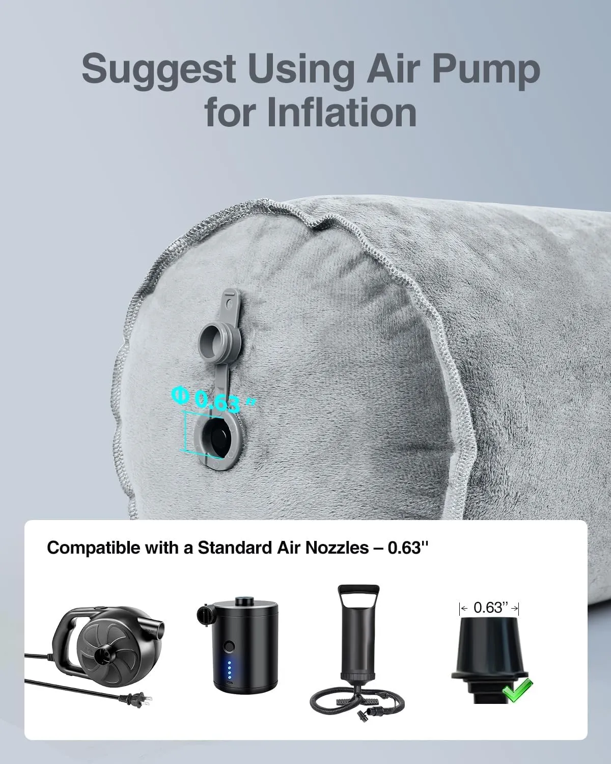 Luxtude Inflatable Body Pillow for Adults Kids, Travel Body Pillows for Side Sleeper, 47Inch Long Hug Pillow Bolster Pillow for Bed, Round Cervical Cylinder Pillow for Hugging Sleeping, Back etc.