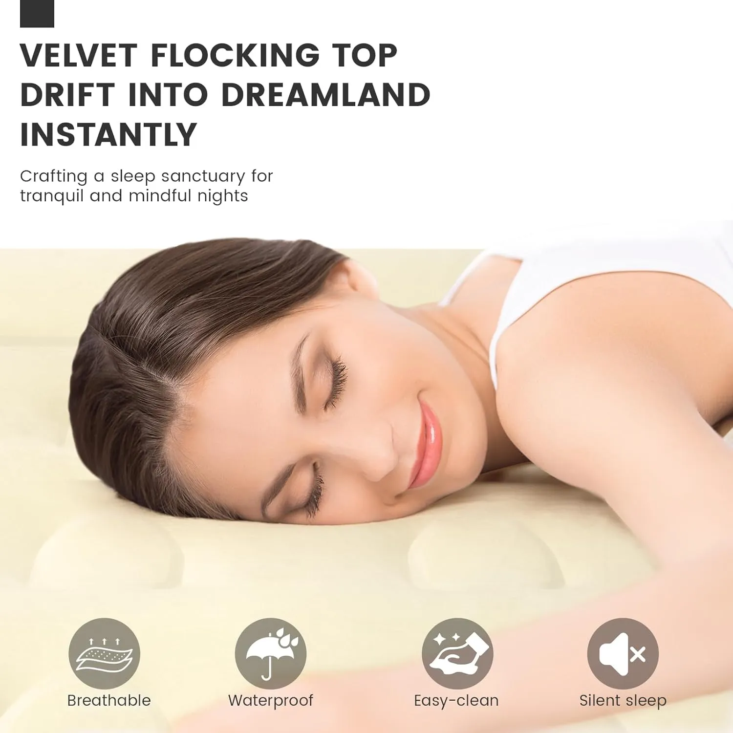 Luxury Air Mattress Queen with Built in Pump, 18'' High Double Blow Up Mattress, Self Inflating Air Bed with Flocked Top and Carry Bag, Durable Portable Airbed for Home Guest and Camping, Khaki