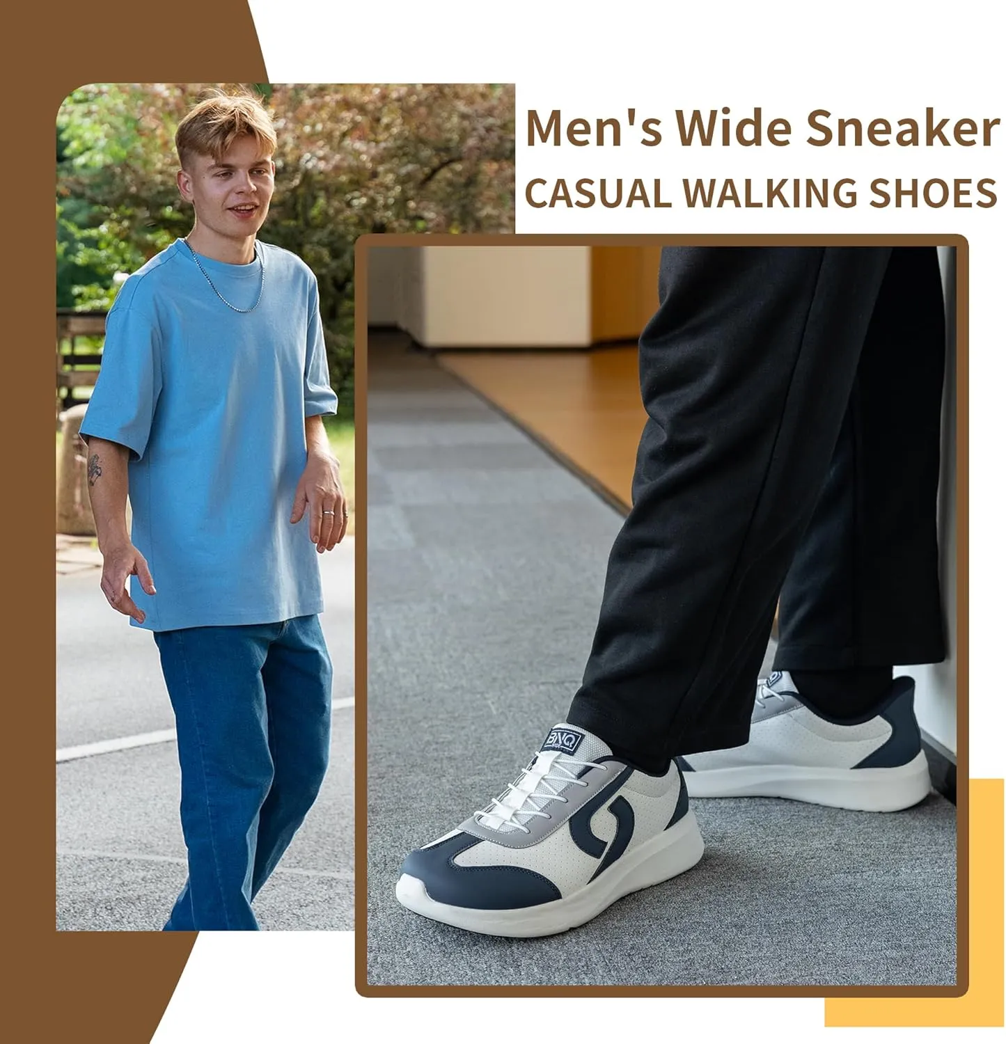 MEHOTO Mens Wide Toe Box Shoes Walking Arch Support Sneakers Comfortable Tennis Slip On Casual Shoes for Swelling Bunion Plantar Fasciitis US 7-12