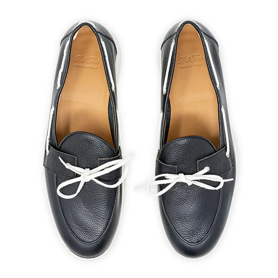 Men's Black Pebbled Leather Barca Yacht Loafer From Del Toro Shoes