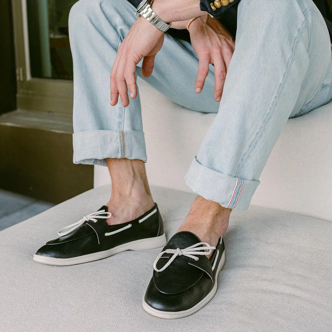 Men's Black Pebbled Leather Barca Yacht Loafer From Del Toro Shoes