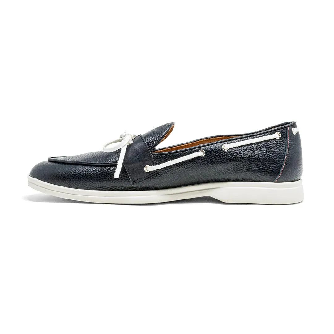 Men's Black Pebbled Leather Barca Yacht Loafer From Del Toro Shoes
