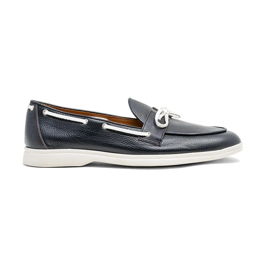 Men's Black Pebbled Leather Barca Yacht Loafer From Del Toro Shoes