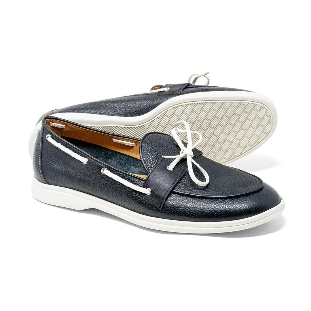 Men's Black Pebbled Leather Barca Yacht Loafer From Del Toro Shoes