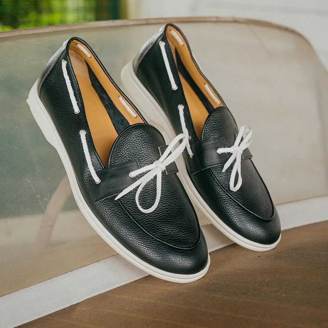 Men's Black Pebbled Leather Barca Yacht Loafer From Del Toro Shoes