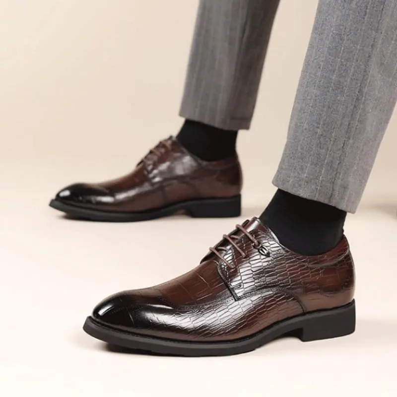 Men's Breathable Leather Wingtip Brogue Oxford Men's Alligator Crocodile Print Oxfords Fashion Lace Up Dress Shoes