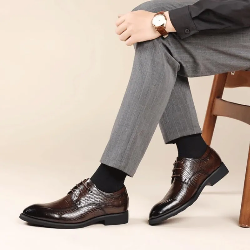 Men's Breathable Leather Wingtip Brogue Oxford Men's Alligator Crocodile Print Oxfords Fashion Lace Up Dress Shoes