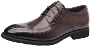 Men's Breathable Leather Wingtip Brogue Oxford Men's Alligator Crocodile Print Oxfords Fashion Lace Up Dress Shoes