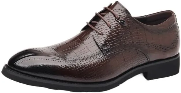 Men's Breathable Leather Wingtip Brogue Oxford Men's Alligator Crocodile Print Oxfords Fashion Lace Up Dress Shoes