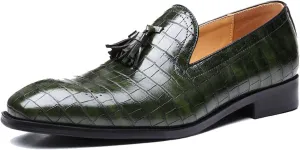 Mens Casual Classic Crocodile Texture Loafer with Tassel Penny Slip-On Wedding Party Prom Shoes
