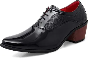 Men's Derby Oxfords Elevator Shoes Plain Smooth Block Heeled High Heels Patent Lace-up Anti Slip Crocodile Embossed Synthetic Leather Rubber Sole