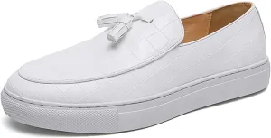 Men's Leather Slip-On Sneakers with Tassel Design | Casual Loafers | Lightweight & Non-Slip | Comfortable Shoes for Business, Office, Dress