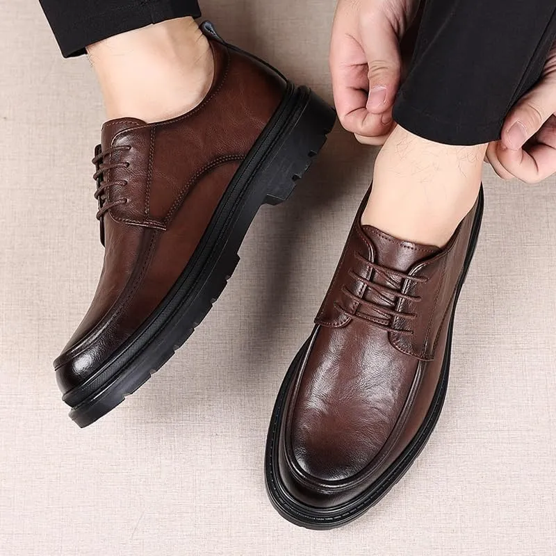 Men's Platform Dress Shoes Fashion Classic Lace Up Leather Heels Mens Brogue Oxfords Shoes