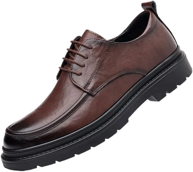 Men's Platform Dress Shoes Fashion Classic Lace Up Leather Heels Mens Brogue Oxfords Shoes