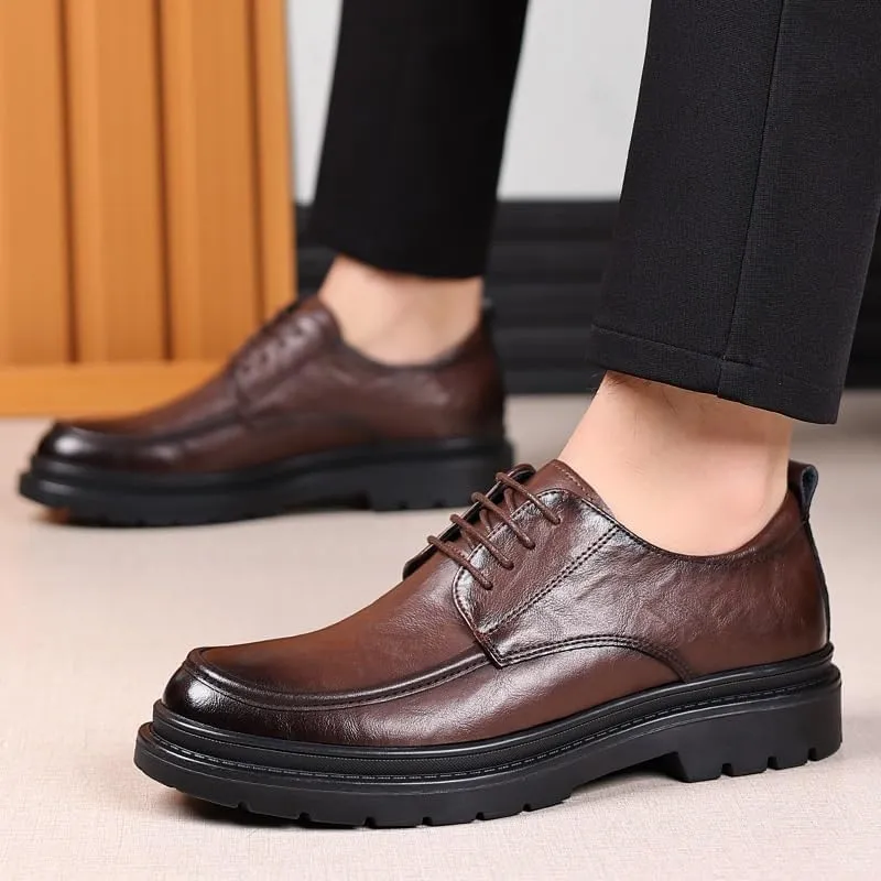Men's Platform Dress Shoes Fashion Classic Lace Up Leather Heels Mens Brogue Oxfords Shoes