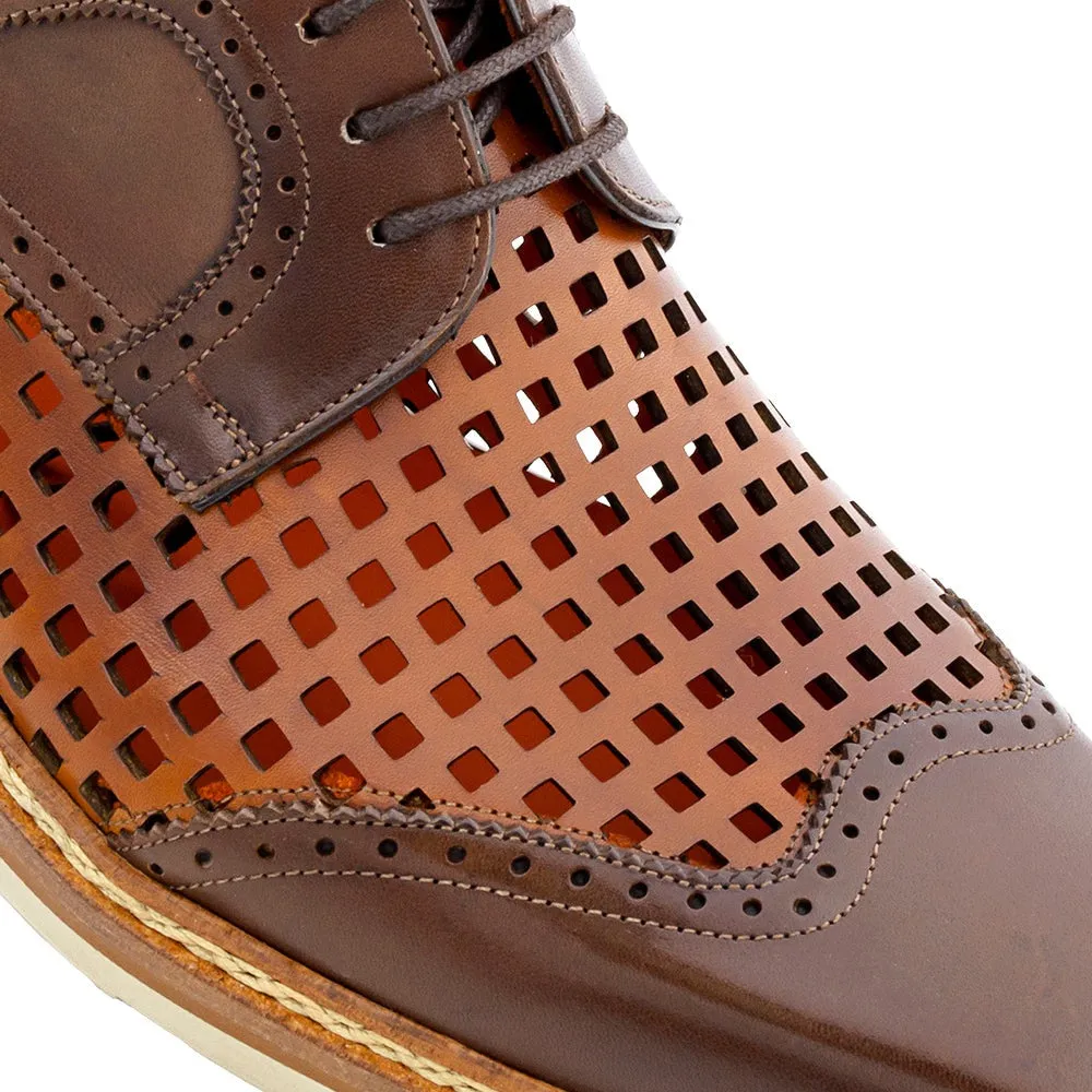 Mezlan R20741 Men's Shoes Cognac & Honey Perforated Calf-Skin Leather Derby (MZ3626)