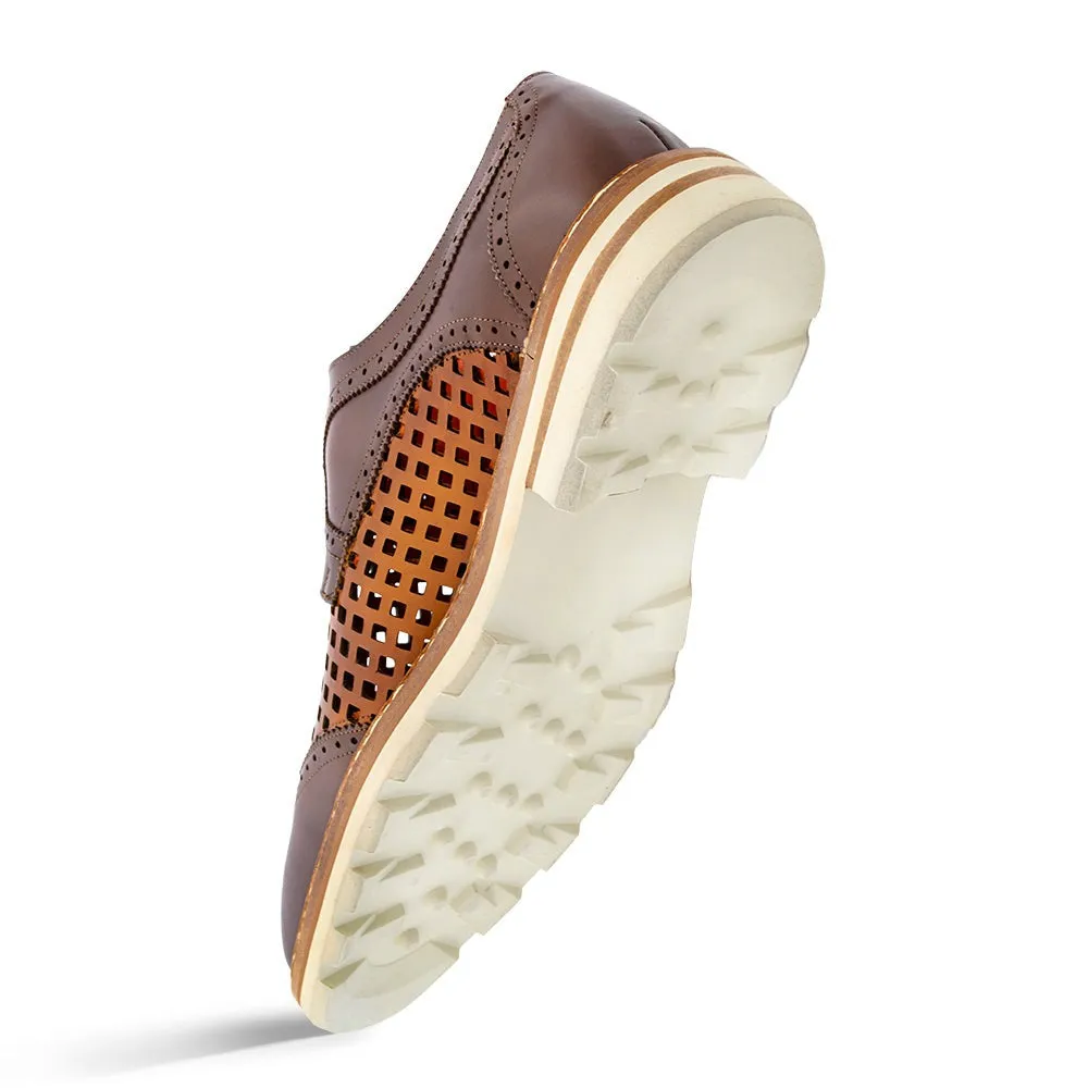 Mezlan R20741 Men's Shoes Cognac & Honey Perforated Calf-Skin Leather Derby (MZ3626)