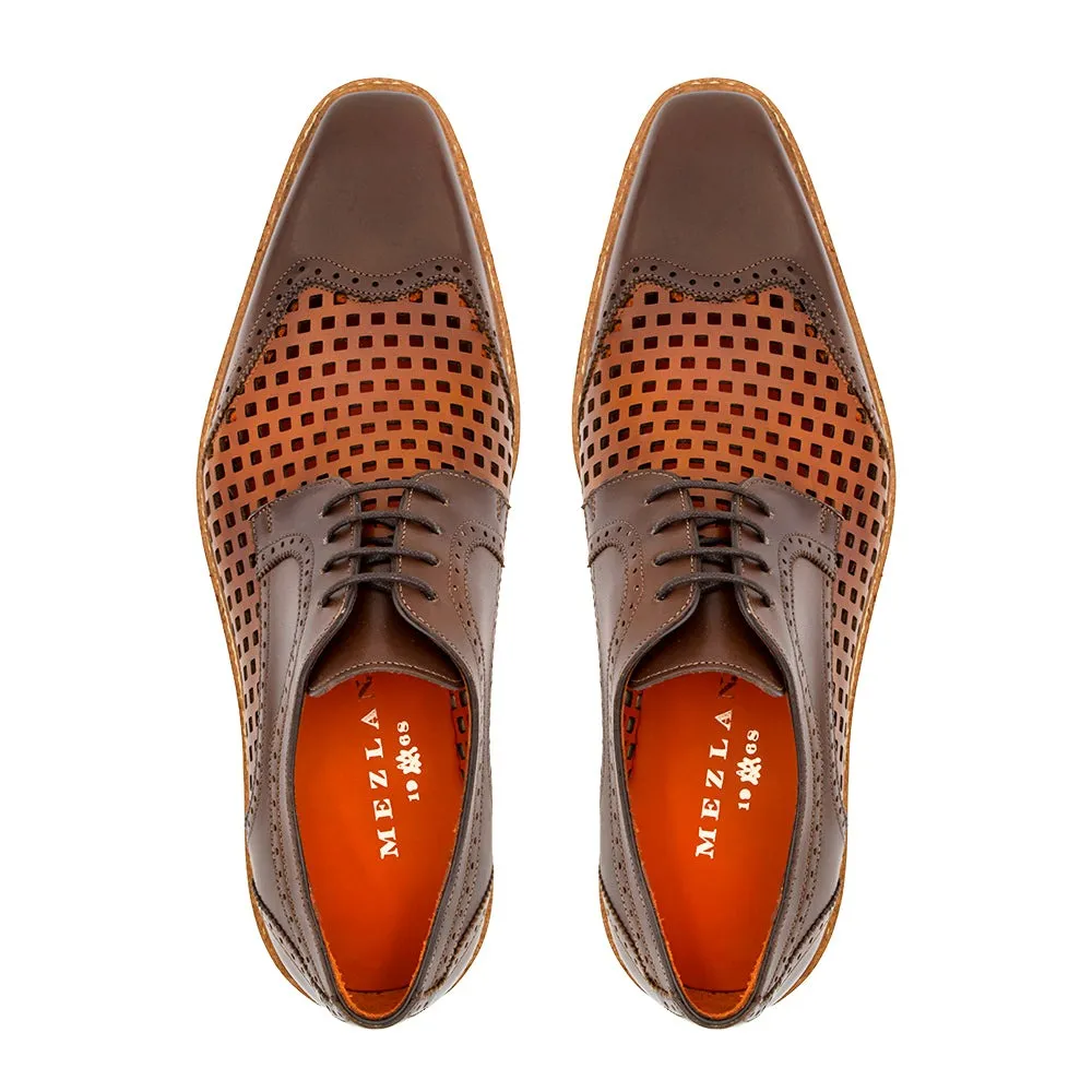 Mezlan R20741 Men's Shoes Cognac & Honey Perforated Calf-Skin Leather Derby (MZ3626)