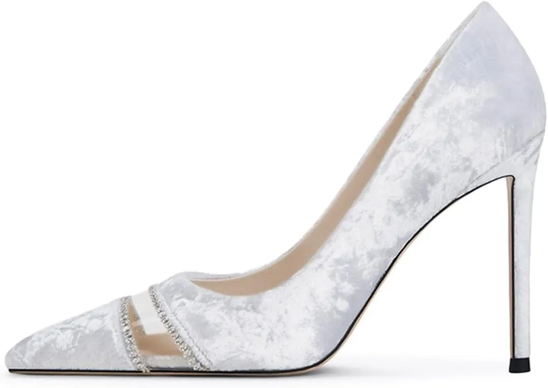 miss left Women Chic Rhinestone Pointed Cap Toe Velvet Pumps Slip on Stiletto High Heel Graceful Wedding Prom Dressy Shoes Size 4-16 US