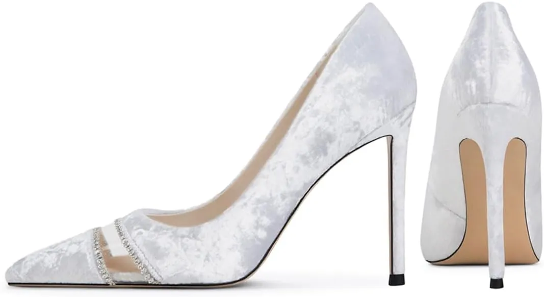 miss left Women Chic Rhinestone Pointed Cap Toe Velvet Pumps Slip on Stiletto High Heel Graceful Wedding Prom Dressy Shoes Size 4-16 US