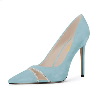 miss left Women Chic Rhinestone Pointed Cap Toe Velvet Pumps Slip on Stiletto High Heel Graceful Wedding Prom Dressy Shoes Size 4-16 US