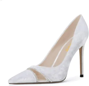 miss left Women Chic Rhinestone Pointed Cap Toe Velvet Pumps Slip on Stiletto High Heel Graceful Wedding Prom Dressy Shoes Size 4-16 US