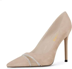 miss left Women Chic Rhinestone Pointed Cap Toe Velvet Pumps Slip on Stiletto High Heel Graceful Wedding Prom Dressy Shoes Size 4-16 US
