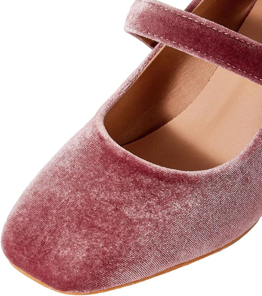 miss left Women Pearl Closed Round Toe Mary Jane Pumps Ankle Strap Velvet Chunky Block Heels Chic Church Prom Wedding Shoes Size 4-16 US