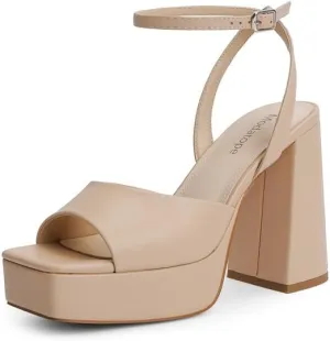 Modatop Womens Platform Sandals Open Toe Nude Platform Pumps for Women Chunky Heel Platform Heels Ankle Strap Heeled Wedding Party Sandals Shoes Size 9