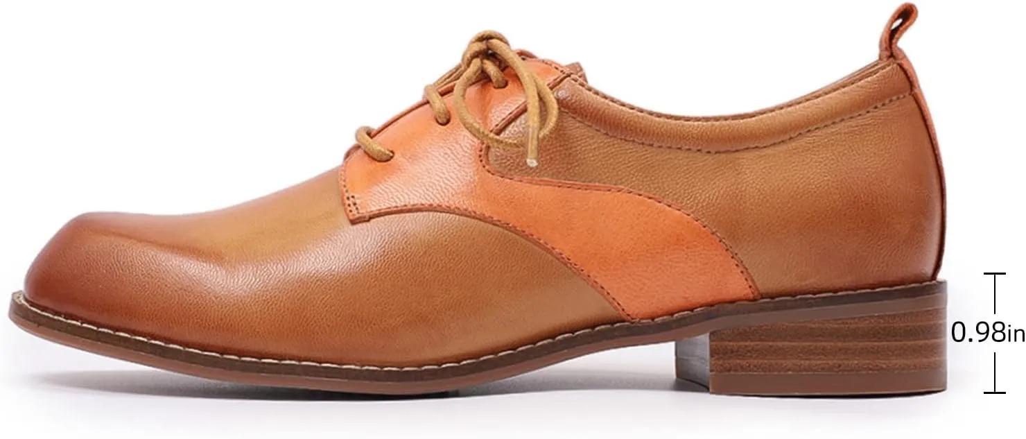 Mona flying Women's Handmade Two Tone Dress Oxfords Saddle Derby Comfy Lace up Leather Shoes for Ladies