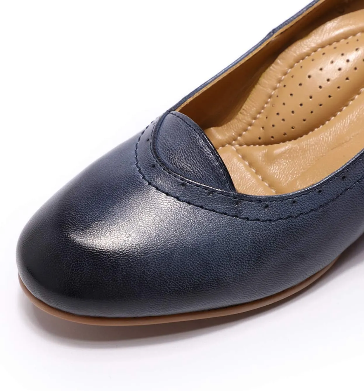 Mona flying Women's Leather Closed Toe 2 Inch Mid Wedges Heels with Arch Support Round Toe Comfortable Dress Pumps for Women Ladies