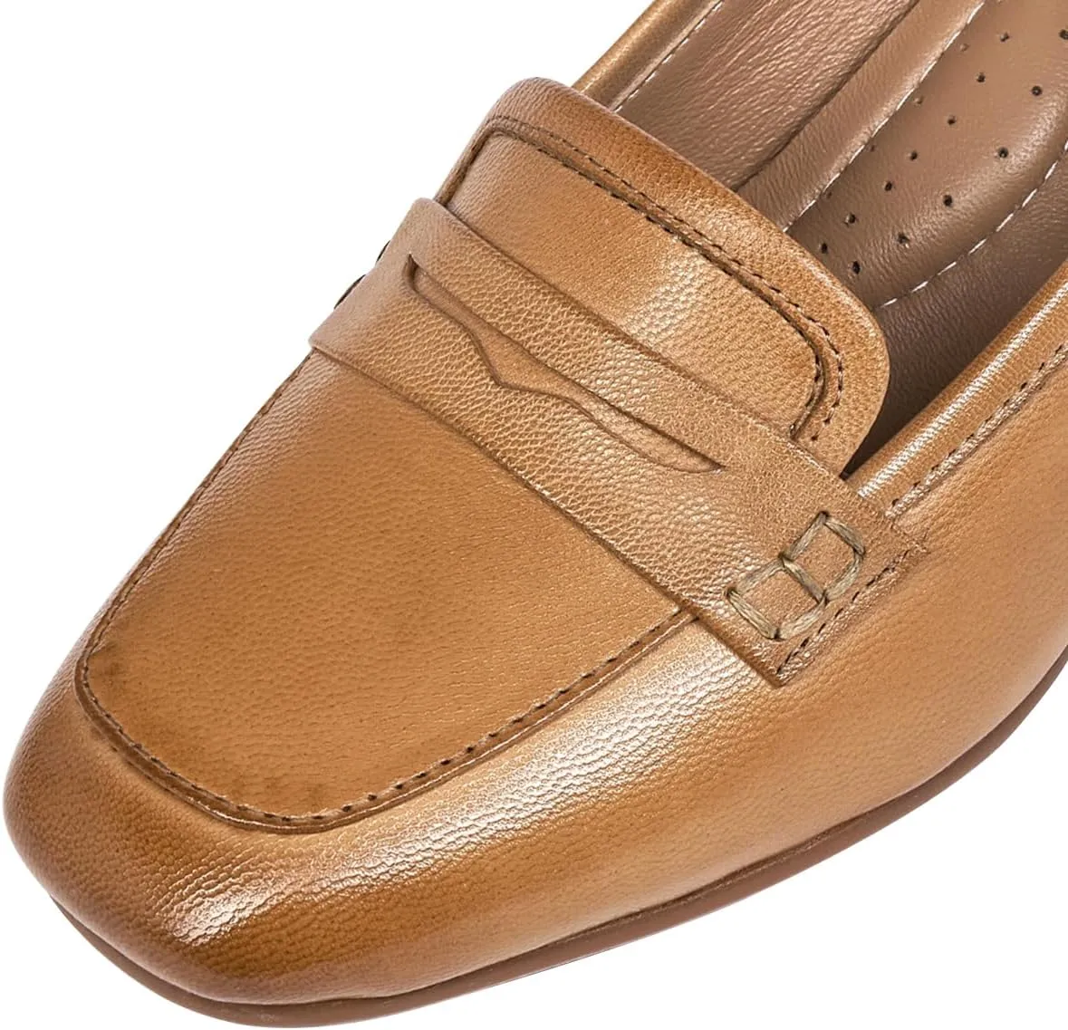 Mona flying Women's Leather Closed Toe 2 inches Wedges Pumps Square Toe Comfortable Heeled Office Work Dress Shoes for Ladies