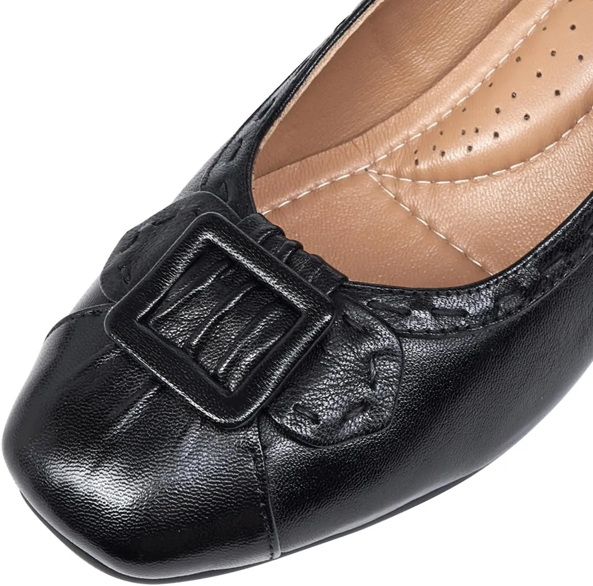 Mona flying Women's Leather Closed Toe 2 inches Wedges Pumps Square Toe Comfortable Heeled Office Work Dress Shoes for Ladies