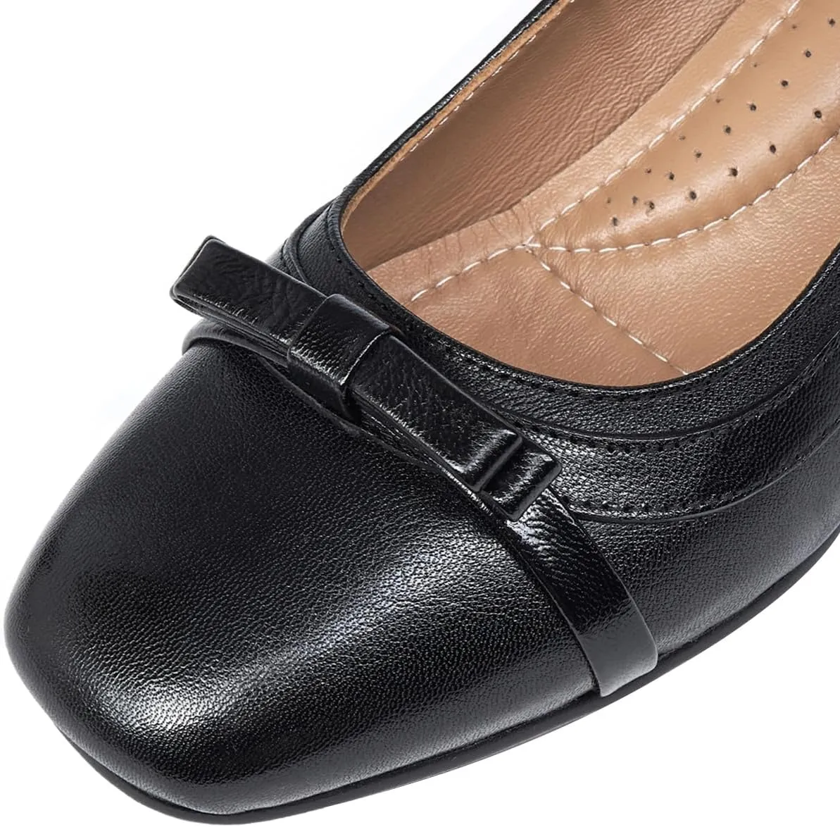 Mona flying Women's Leather Closed Toe 2 inches Wedges Pumps Square Toe Comfortable Heeled Office Work Dress Shoes for Ladies