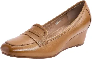 Mona flying Women's Leather Closed Toe 2 inches Wedges Pumps Square Toe Comfortable Heeled Office Work Dress Shoes for Ladies