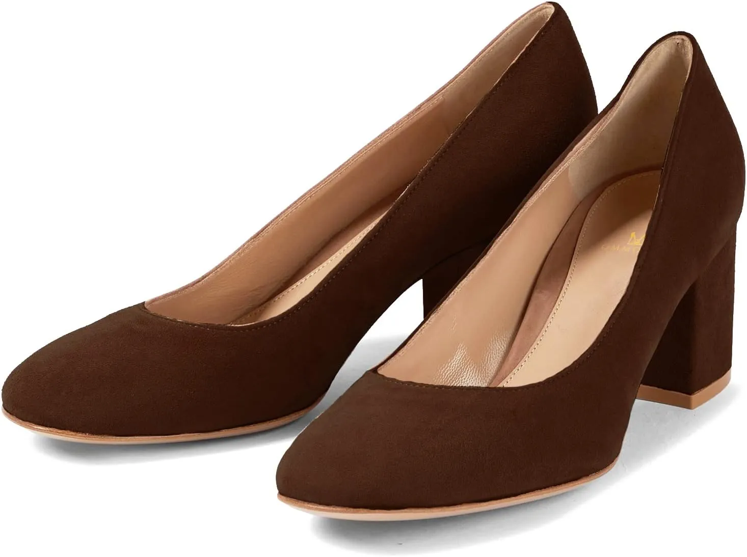 MOOMMO Women Classic Chunky Block Heel Suede Pumps Round Closed Toe Slip On 2" Low Thick Heels Dress Shoes Matte Patent Spring Fashion Office Ladies Work Pump Basic Shoe Elegant Wedding 4-11 M US