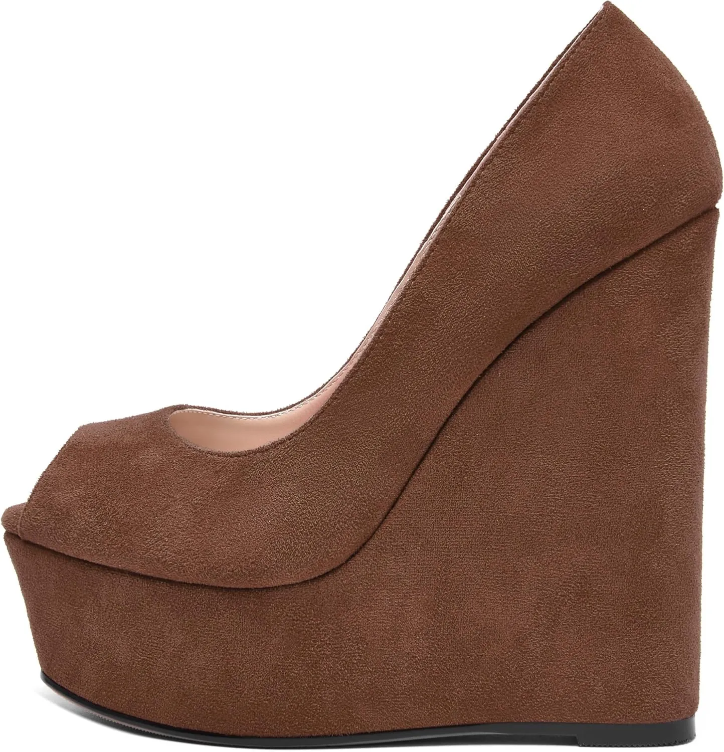 MOVINSTEPS Womens Fashion Peep Toe Suede Night Club Slip On Platform Wedge High Heel Pumps Shoes 6 Inch