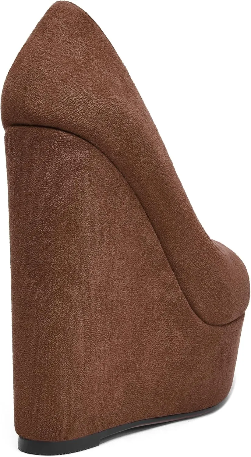 MOVINSTEPS Womens Fashion Peep Toe Suede Night Club Slip On Platform Wedge High Heel Pumps Shoes 6 Inch