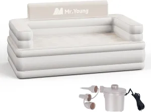 Mr.Young Inflatable Couch for Home & Outdoor | Blow Up Air Sofa | Velvety Surface | Included Air Pump | 2-in-1 Valve | Portable Folding Couch | 60"x33"x34" | Double
