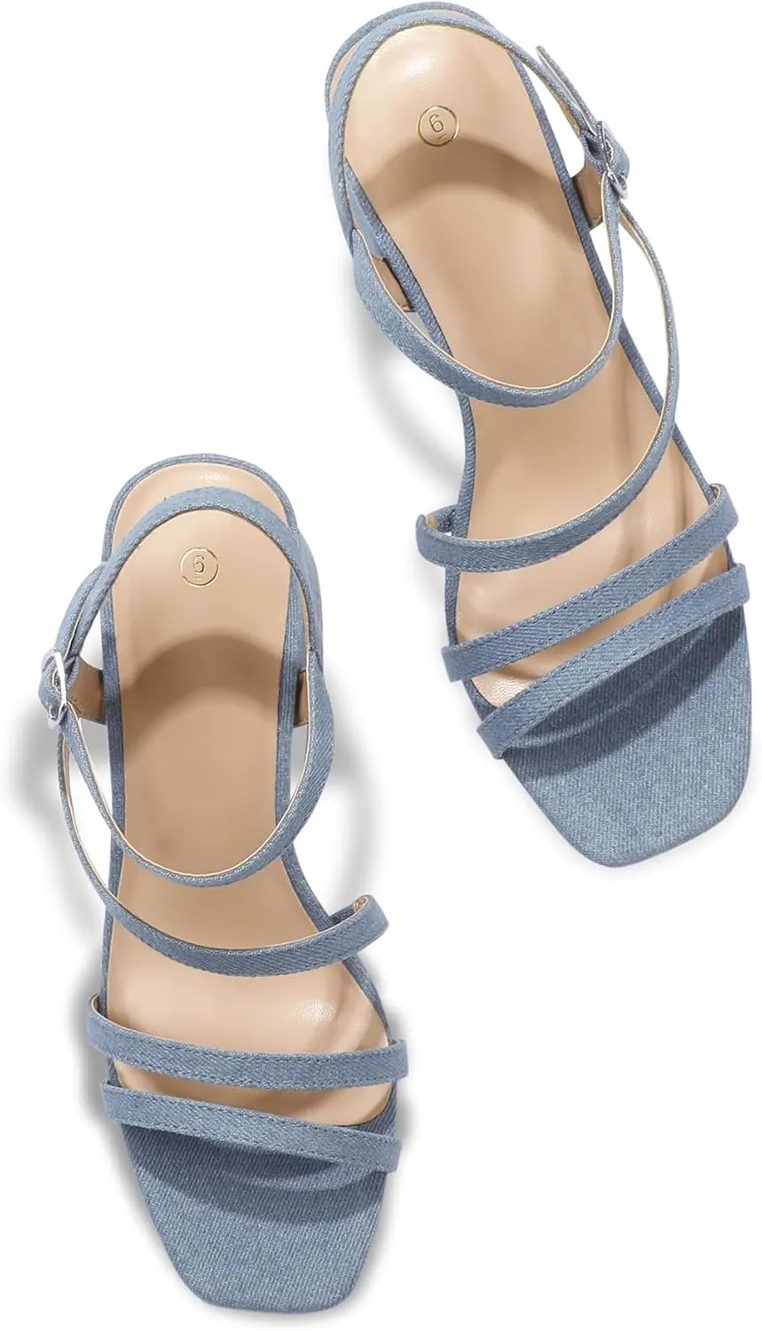 mysoft Women's Strappy Low Chunky Block Heel Sandals Open Toe Dress Shoes