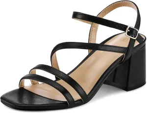 mysoft Women's Strappy Low Chunky Block Heel Sandals Open Toe Dress Shoes