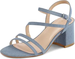 mysoft Women's Strappy Low Chunky Block Heel Sandals Open Toe Dress Shoes